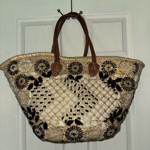 Embellished Straw Tote